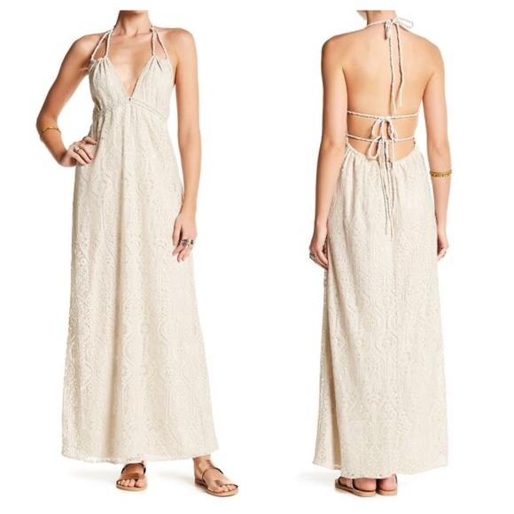 lovestitch Dresses & Skirts - Lovestitch Boho Ivory Crochet Halter Maxi Dress